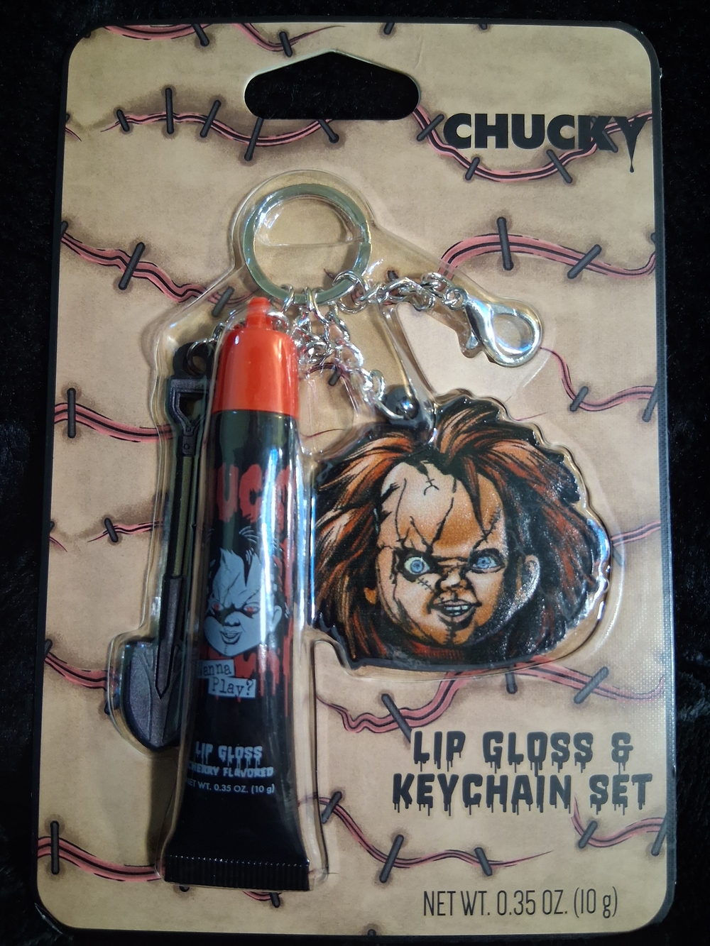 Chucky Childs Play - Lip Gloss (Cherry) and Keychain Set By Taste Beauty. NWT